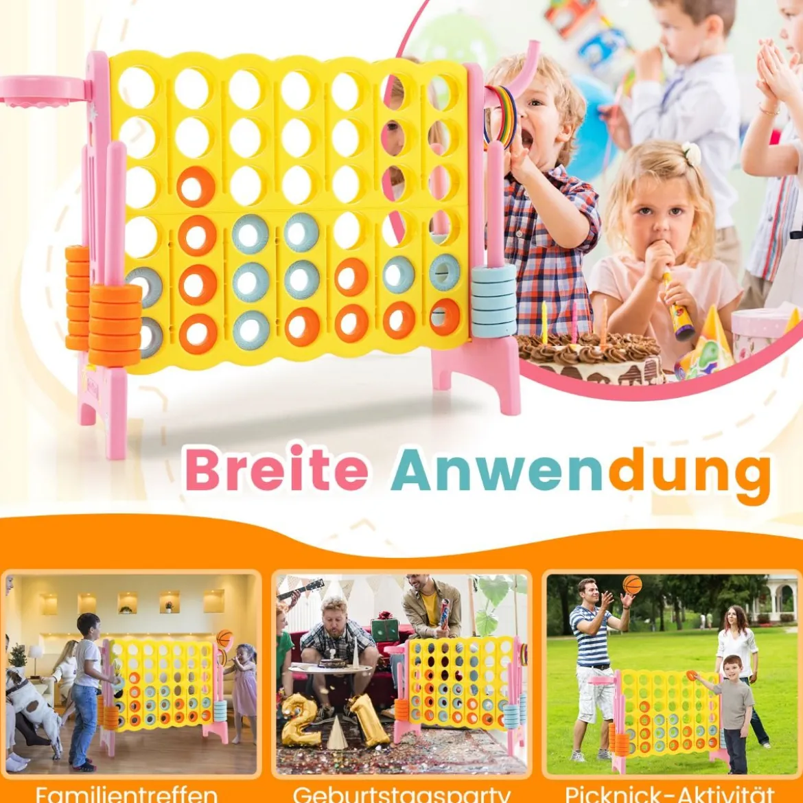 Riesiges 4-Gewinnt-Spiel erweitertes 4-Gewinnt-Spielset mit Basketballkorb und Wurfring Hellblau/Rosa