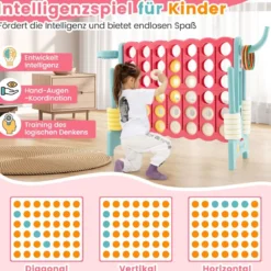 Riesiges 4-Gewinnt-Spiel erweitertes 4-Gewinnt-Spielset mit Basketballkorb und Wurfring Hellblau/Rosa