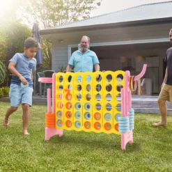 Riesiges 4-Gewinnt-Spiel erweitertes 4-Gewinnt-Spielset mit Basketballkorb und Wurfring Hellblau/Rosa