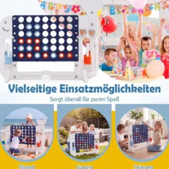 Riesiges 4 Gewinnt Spiel im Wal-Design Höhenverstellbares Kinderspielzeug mit 42 Jumbo-Ringen Dunkelblau