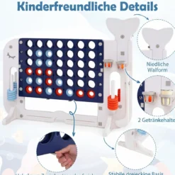 Riesiges 4 Gewinnt Spiel im Wal-Design Höhenverstellbares Kinderspielzeug mit 42 Jumbo-Ringen Dunkelblau