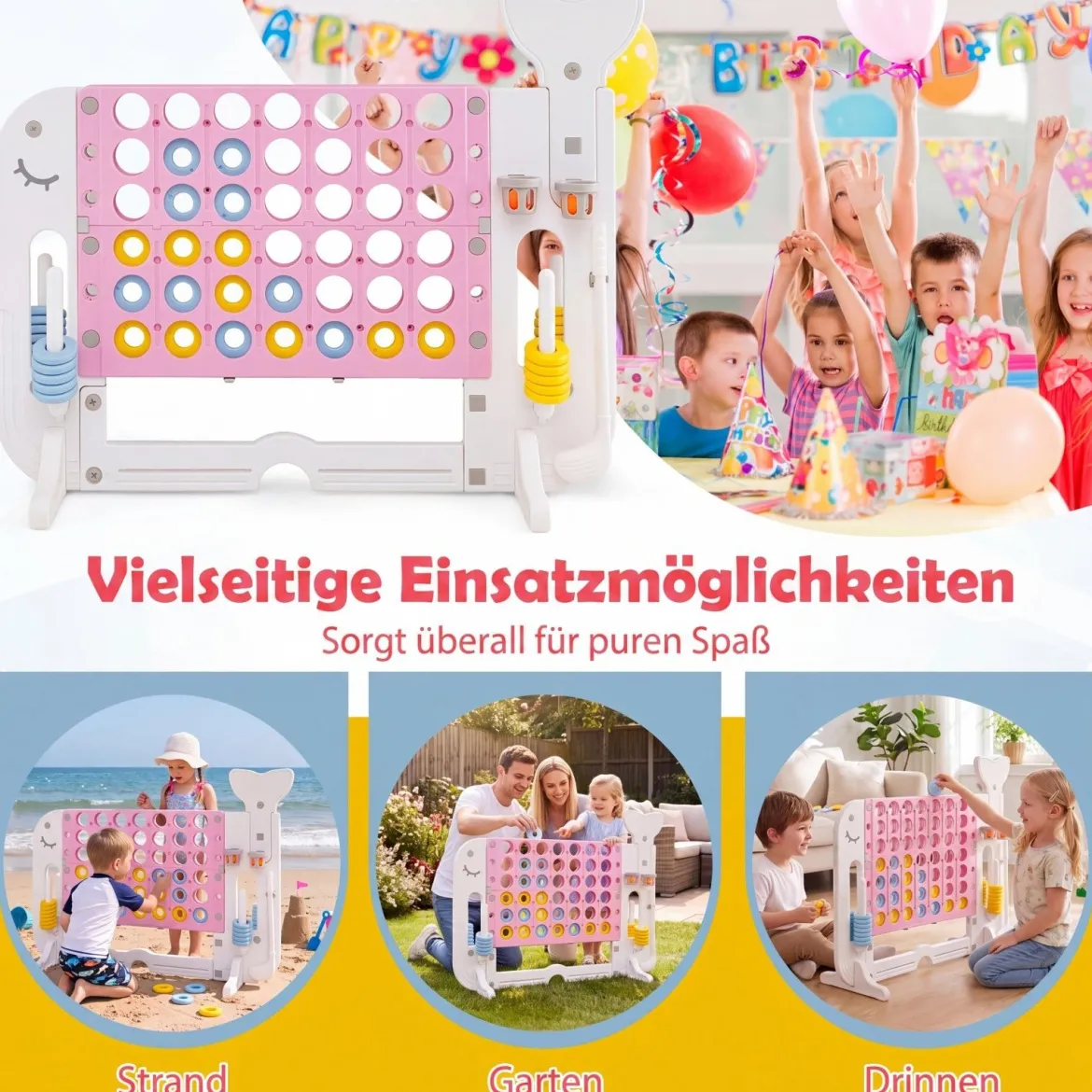 Riesiges 4 Gewinnt Spiel im Wal-Design Höhenverstellbares Kinderspielzeug mit 42 Jumbo-Ringen Rosa