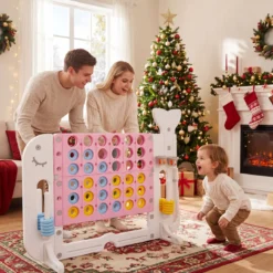 Riesiges 4 Gewinnt Spiel im Wal-Design Höhenverstellbares Kinderspielzeug mit 42 Jumbo-Ringen Rosa
