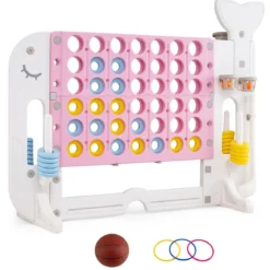 Riesiges 4 Gewinnt Spiel im Wal-Design Höhenverstellbares Kinderspielzeug mit 42 Jumbo-Ringen Rosa