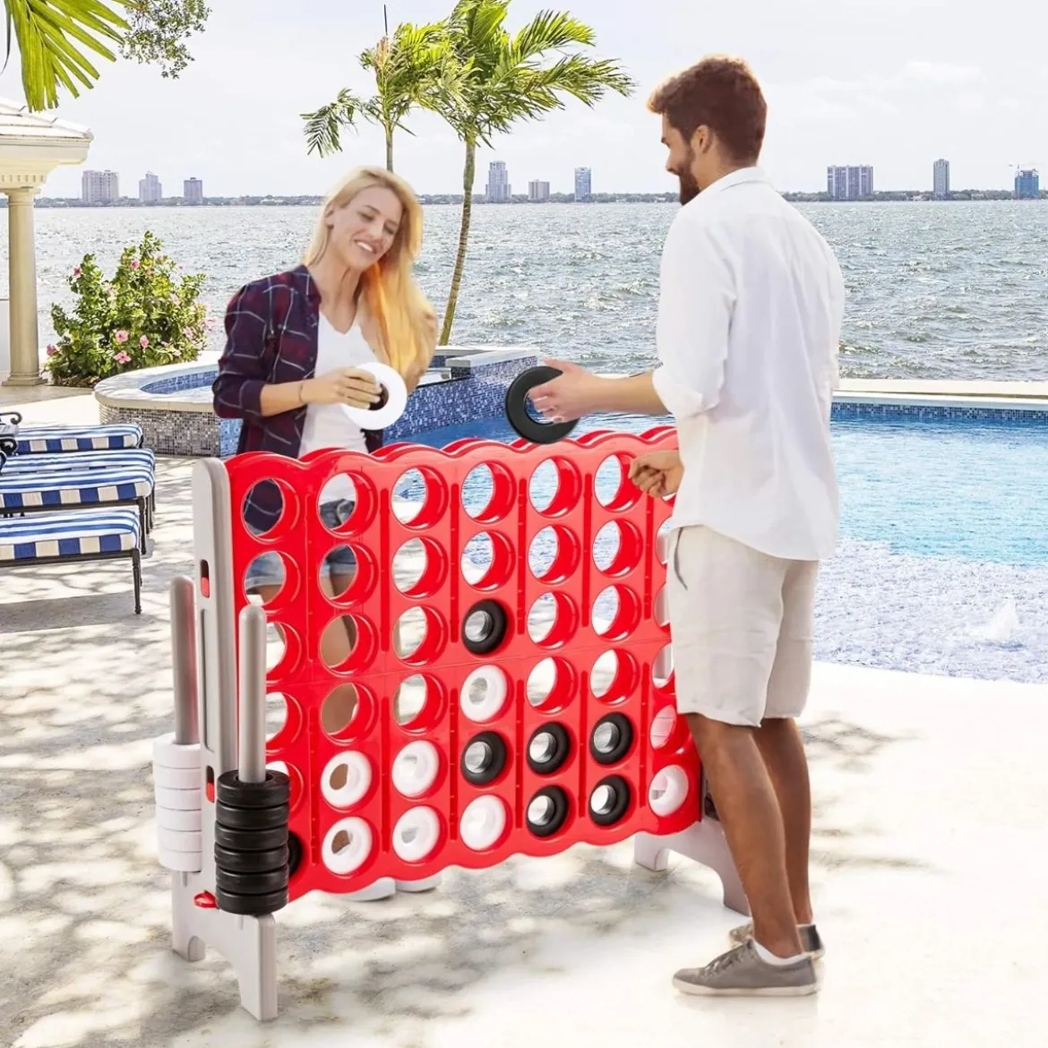 Riesiges 4 Gewinnt Spiel mit 42 Ringen & Schnellspannhebel für 2 Spieler Strategiespiel Rot