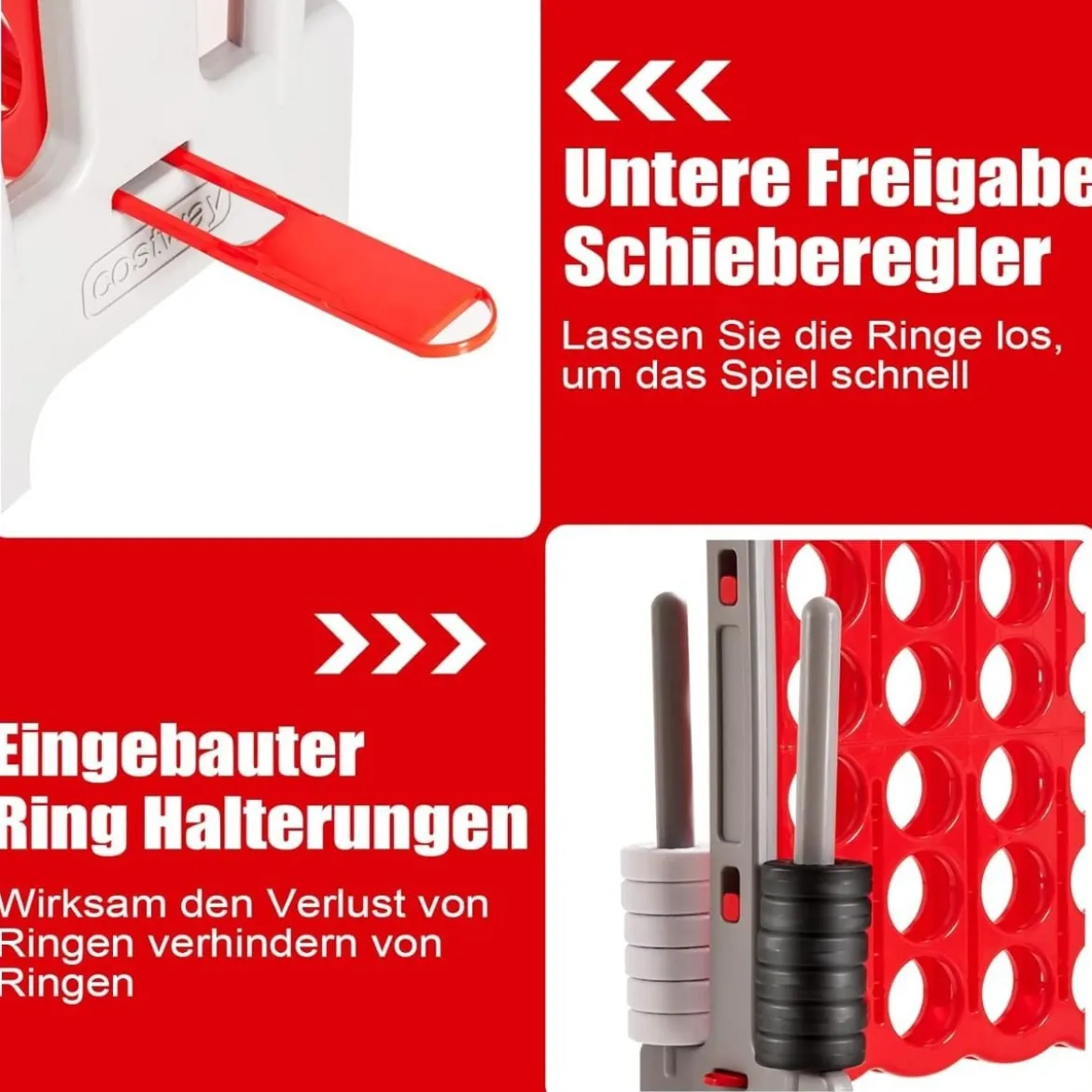 Riesiges 4 Gewinnt Spiel mit 42 Ringen & Schnellspannhebel für 2 Spieler Strategiespiel Rot