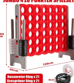 Riesiges 4 Gewinnt Spiel mit 42 Ringen & Schnellspannhebel für 2 Spieler Strategiespiel Rot