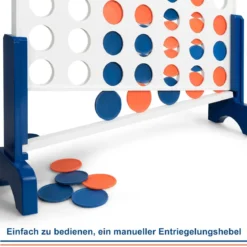 Riesiges 4 Gewinnt Spielset Holzrahmen inkl. 42 Jumbo Ringen & Schieberegler Weiß + Blau