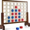 Riesiges 4 Gewinnt Spielset Holzrahmen inkl. 42 Jumbo Ringen & Schieberegler Braun