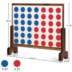 Riesiges 4 Gewinnt Spielset Holzrahmen inkl. 42 Jumbo Ringen & Schieberegler Braun