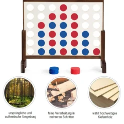 Riesiges 4 Gewinnt Spielset Holzrahmen inkl. 42 Jumbo Ringen & Schieberegler Braun