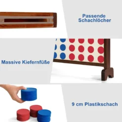 Riesiges 4 Gewinnt Spielset Holzrahmen inkl. 42 Jumbo Ringen & Schieberegler Braun