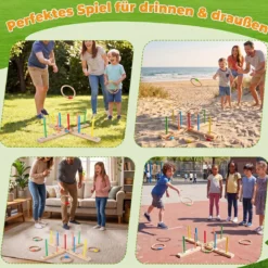 Ringwurfspiel aus Massivholz Outdoor Gartenspiel mit Wurfringen 50 x 50 x 14 cm Natur