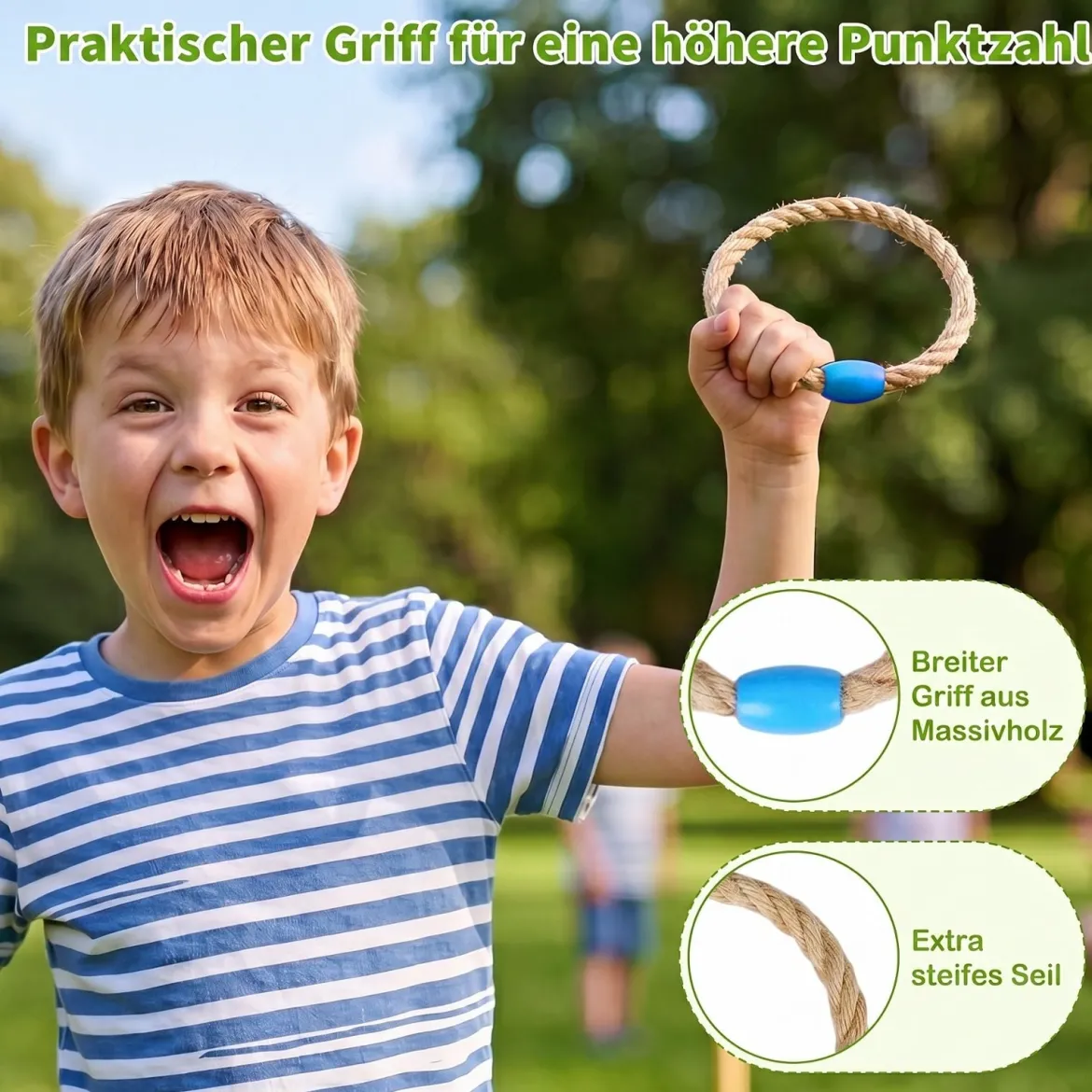 Ringwurfspiel aus Massivholz Outdoor Gartenspiel mit Wurfringen 50 x 50 x 14 cm Natur