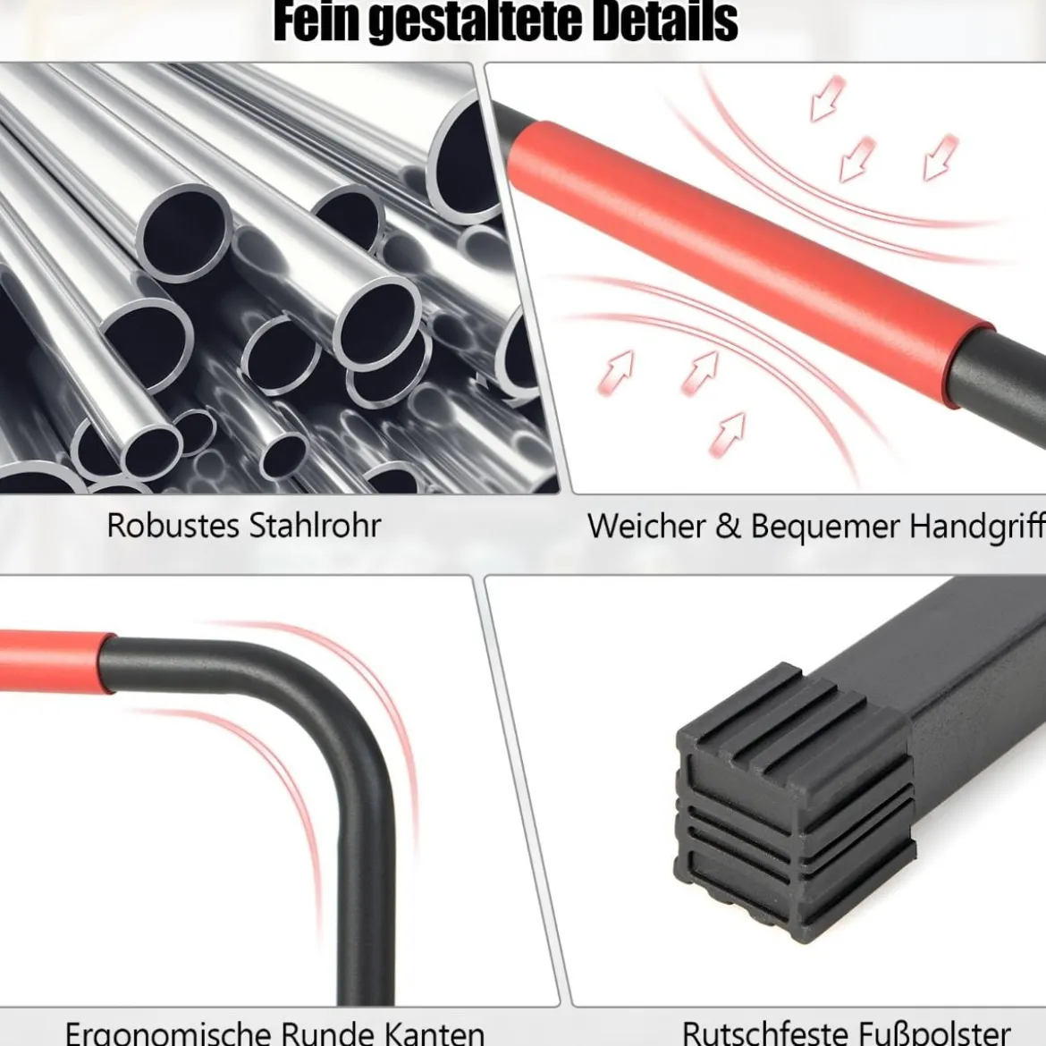 Robuste Dip-Stationen aus Stahl mit 3-stufig Verstellbarer Höhe & 2 Sicherheitsverbinder Schwarz