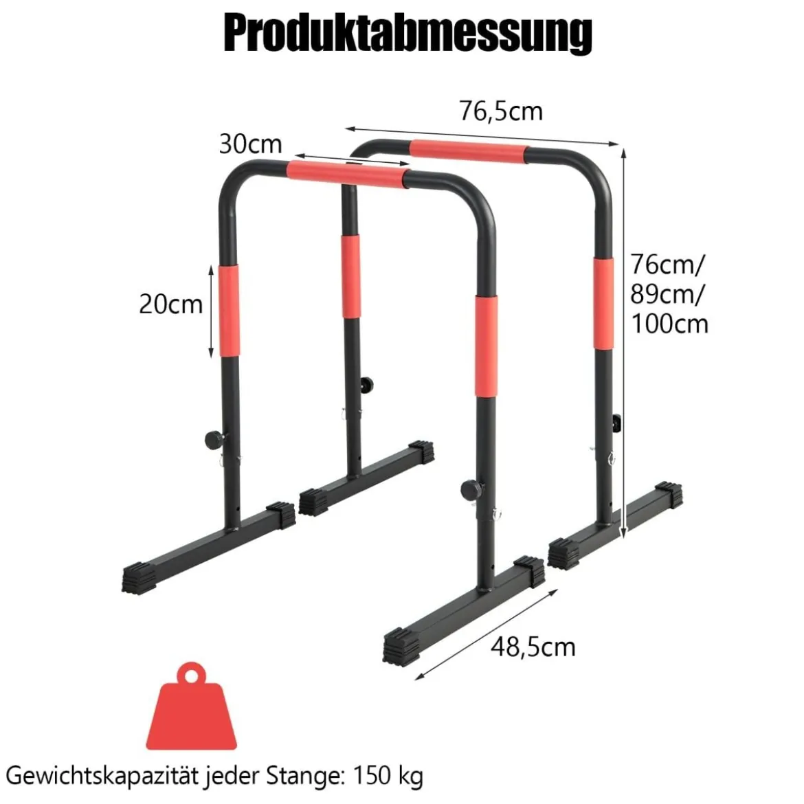 Robuste Dip-Stationen aus Stahl mit 3-stufig Verstellbarer Höhe & 2 Sicherheitsverbinder Schwarz