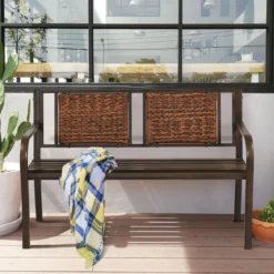 Robuste Parkbank Eisenbank aus Stahlrahmen Gartenbank 128 x 58 x 84 cm Bronze