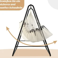 Robuster Stahl Hängeschaukel mit Ständer für drinnen und draußen 125 x 114 x 165 cm Beige