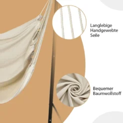 Robuster Stahl Hängeschaukel mit Ständer für drinnen und draußen 125 x 114 x 165 cm Beige