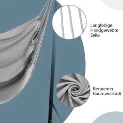 Robuster Stahl Hängeschaukel mit Ständer für drinnen und draußen 125 x 114 x 165 cm Grau