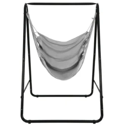 Robuster Stahl Hängeschaukel mit Ständer für drinnen und draußen 125 x 114 x 165 cm Grau
