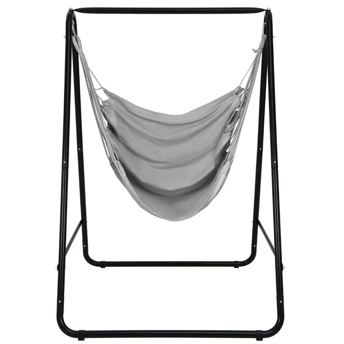 Robuster Stahl Hängeschaukel mit Ständer für drinnen und draußen 125 x 114 x 165 cm Grau