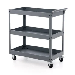 Robuster 3-stöckiger Trolley rollender Transportwagen aus Metall mit 3 Ablagen und ergonomischem Griff Grau