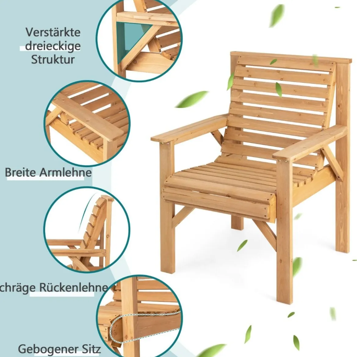 Robuster Tannenholzstuhl für den Außenbereich Terrassenstuhl für Garten 67 x 66 x 90 cm Natur