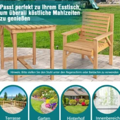 Robuster Tannenholzstuhl für den Außenbereich Terrassenstuhl für Garten 67 x 66 x 90 cm Natur