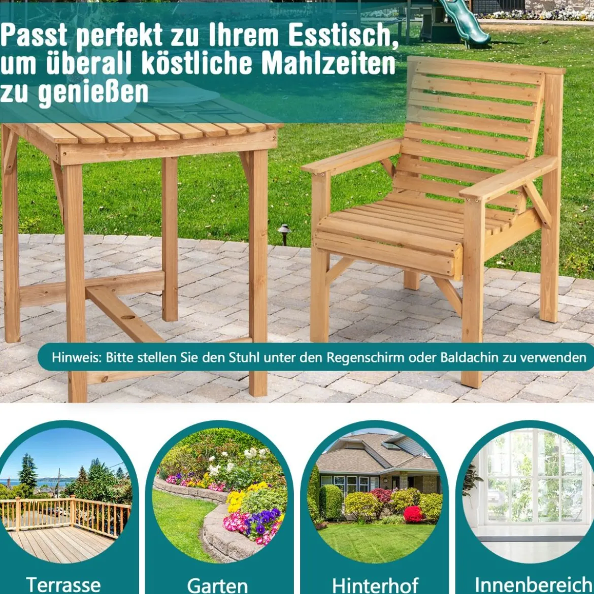 Robuster Tannenholzstuhl für den Außenbereich Terrassenstuhl für Garten 67 x 66 x 90 cm Natur