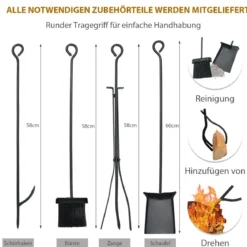 Robustes Brennholzregal & Werkzeugsetmit Anzündholzhaltern & Schaufel 91x33x76cm Schwarz
