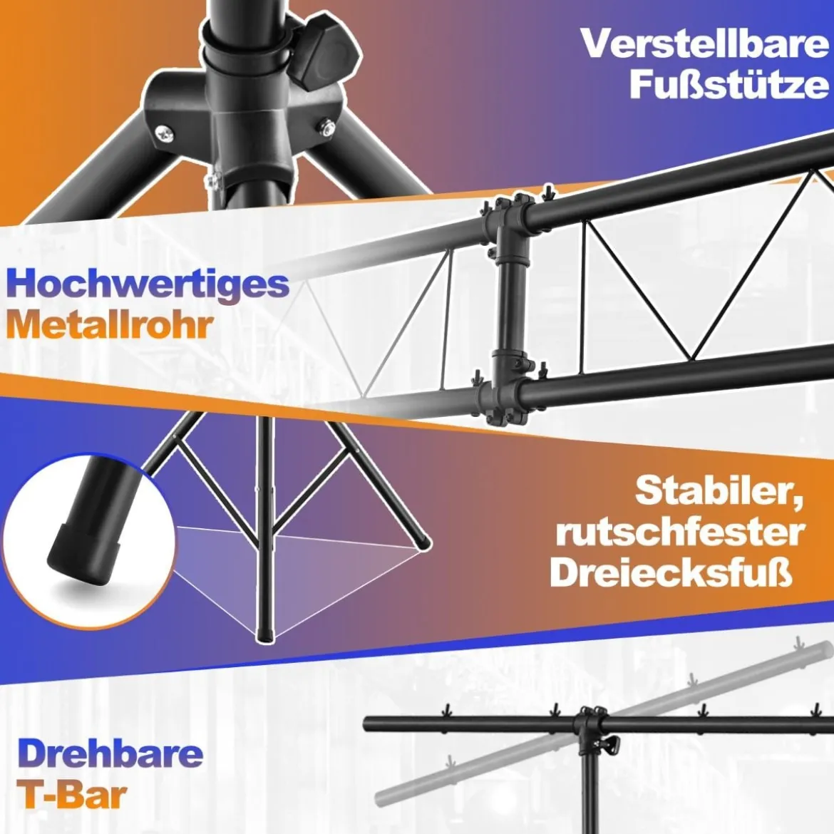 Robustes DJ-Lichtstativ aus Metall mit einstellbarer Höhe einziehbaren T-Stangen Stativständern Schwarz