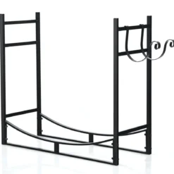 Robustes Kaminregal Brennholzregal mit abnehmbarem Anzündhalter 84 x 33 x 76 cm Schwarz