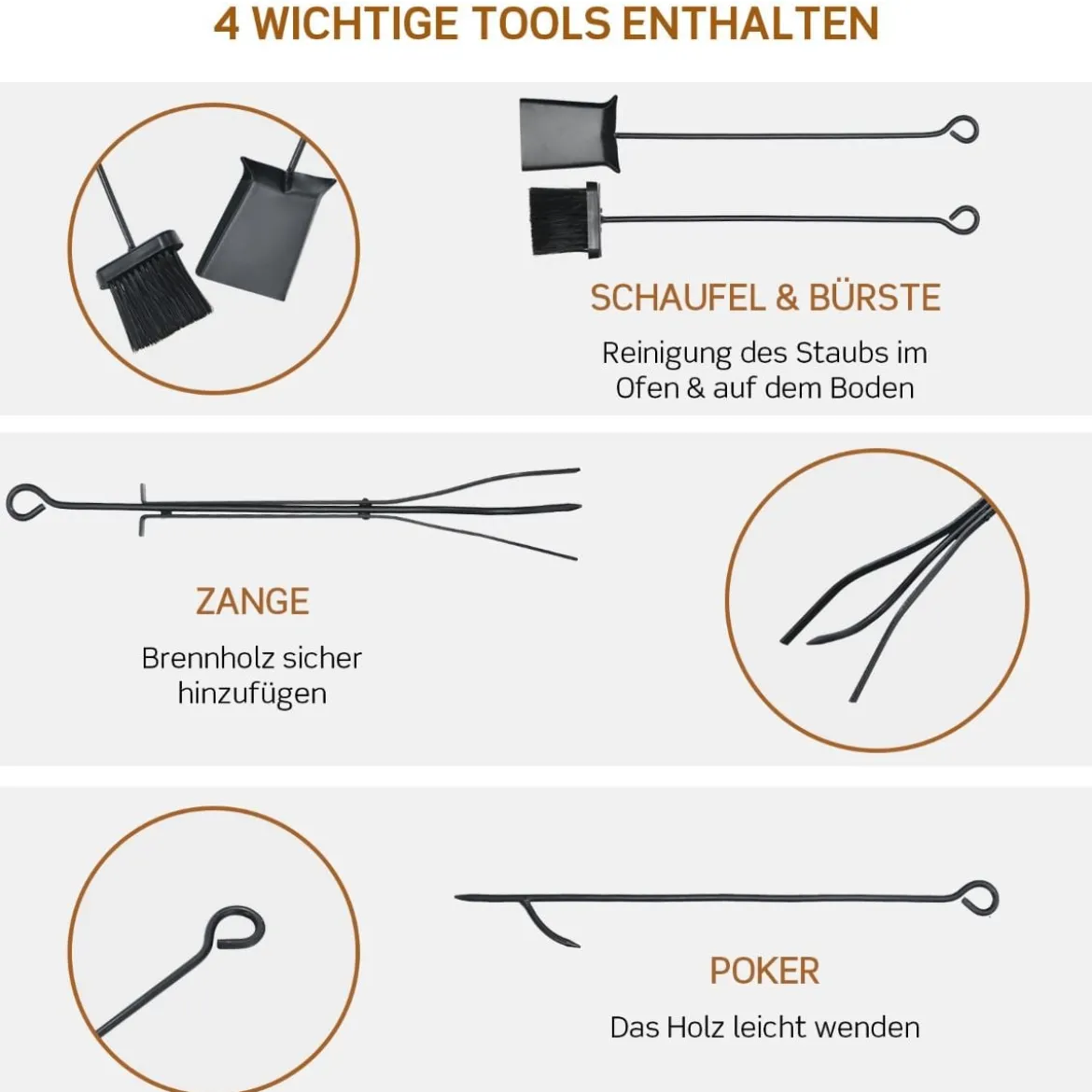 Robustes Metall-Brennholzgestell & Werkzeugset Brennholzhalter mit Schaufel 76x33x76cm Schwarz