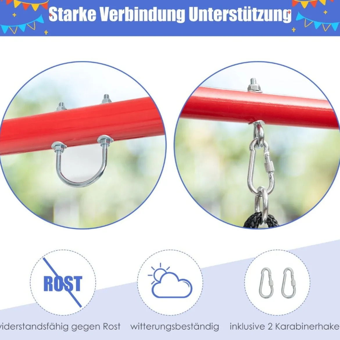 Robustes Metall-Schaukelgestell A-Rahmen Gartenschaukel Gestell 194 x 184 x 180 cm Rot + Blau