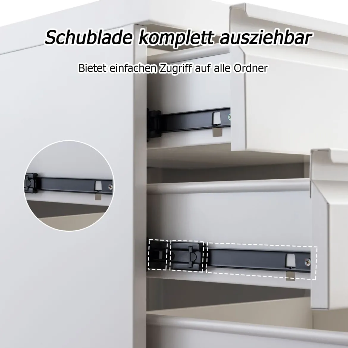 Rollcontainer abschließbarer Büroschrank Aktenschrank mit Kippschutz Bürocontainer mit 3 Schubladen Weiß