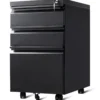 Rollcontainer abschließbarer Büroschrank Aktenschrank mit Kippschutz Bürocontainer mit 3 Schubladen Schwarz