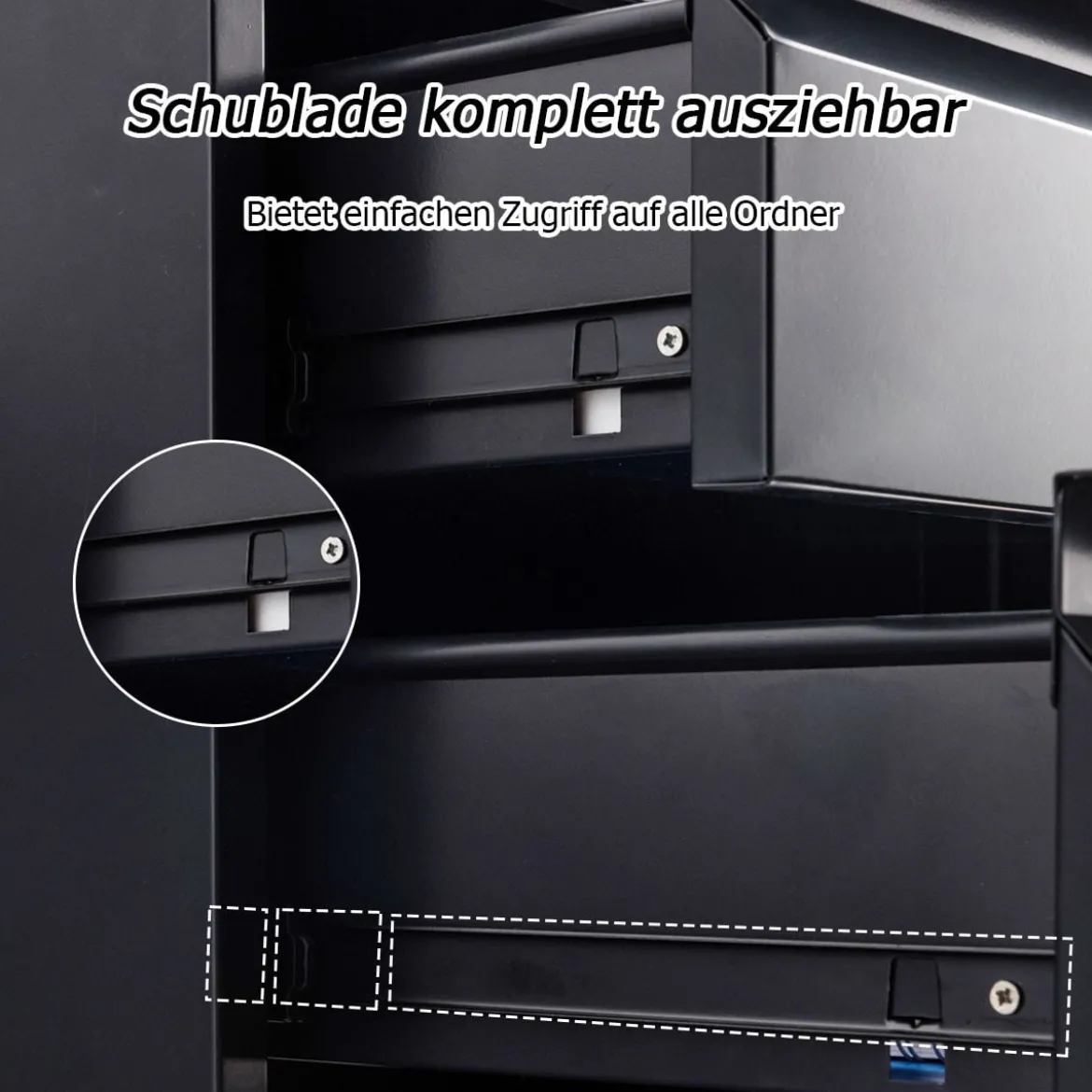 Rollcontainer abschließbarer Büroschrank Aktenschrank mit Kippschutz Bürocontainer mit 3 Schubladen Schwarz