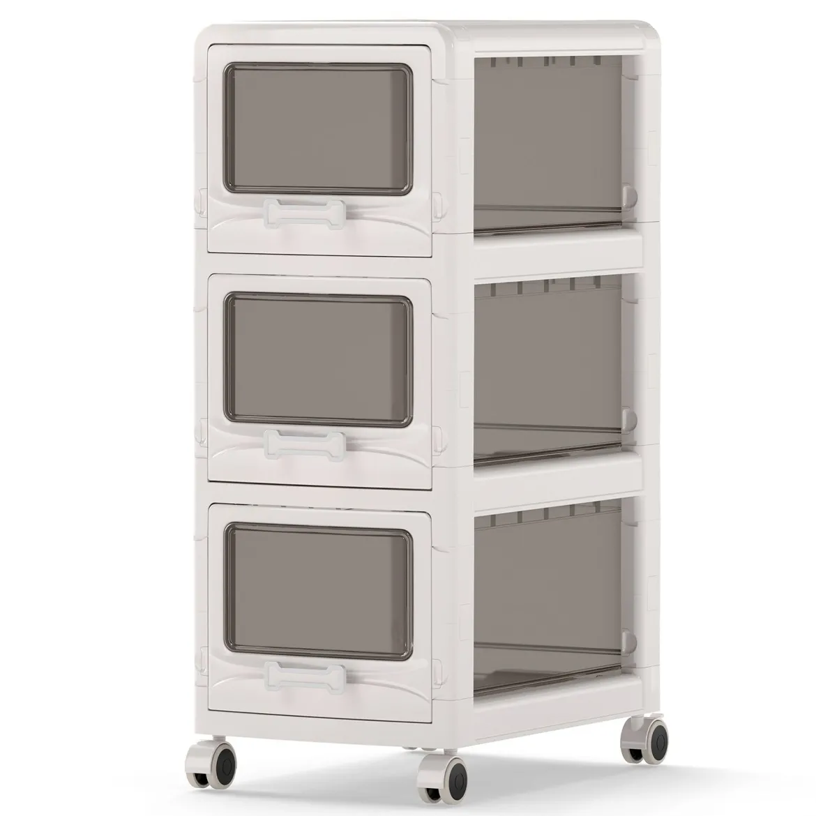 Rollcontainer mit 3 Schubladen Kunststoff Aufbewahrungswagen mit PU-Rollen 42 x 28 x 70,5 cm Weiß