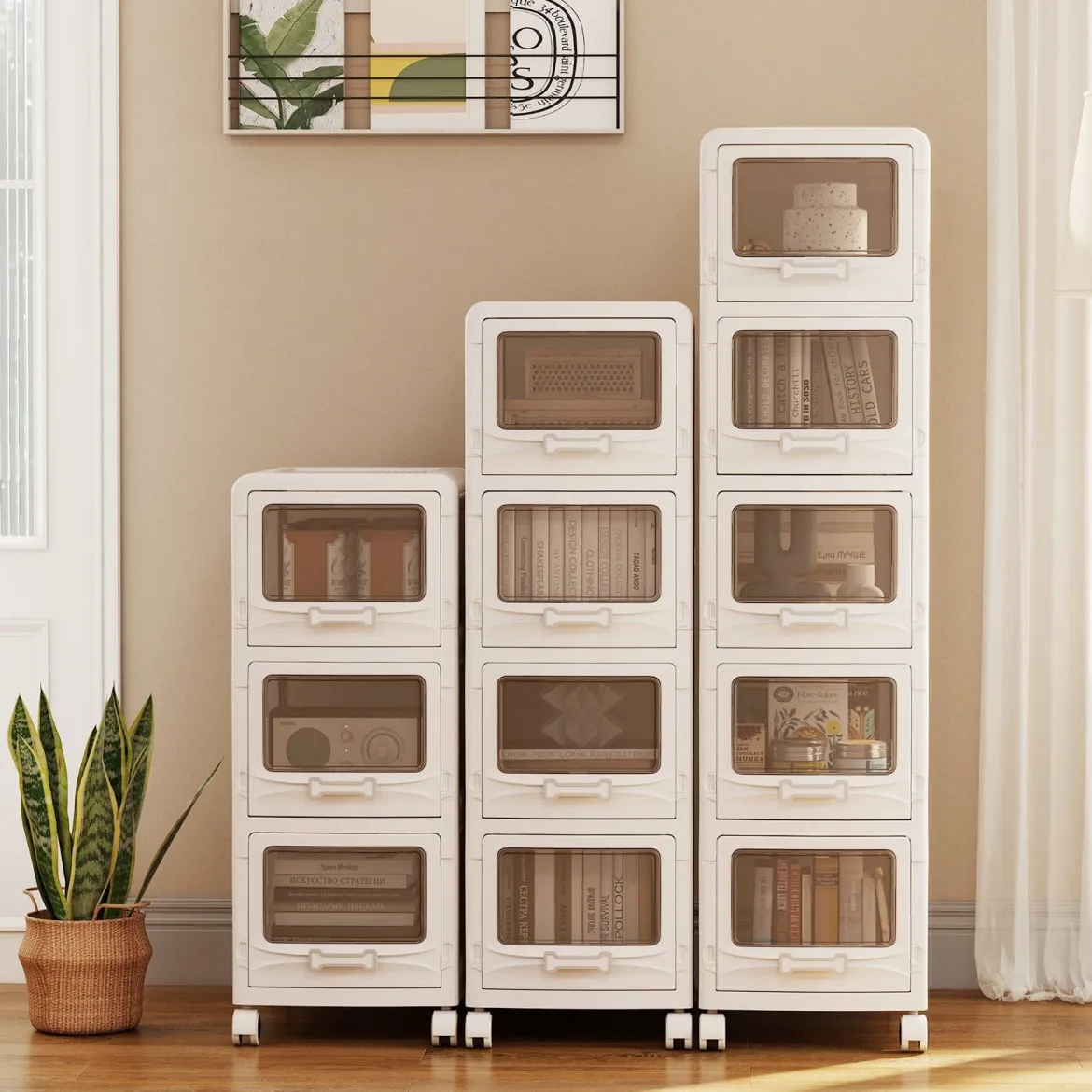 Rollcontainer mit 3 Schubladen Kunststoff Aufbewahrungswagen mit PU-Rollen 42 x 28 x 70,5 cm Weiß