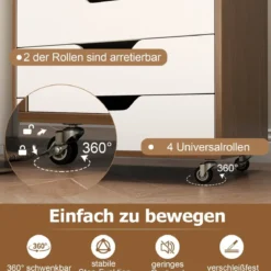 Rollcontainer mit 7 Schubladen mobiler Aktenschrank mit Rädern Bürocontainer Natur