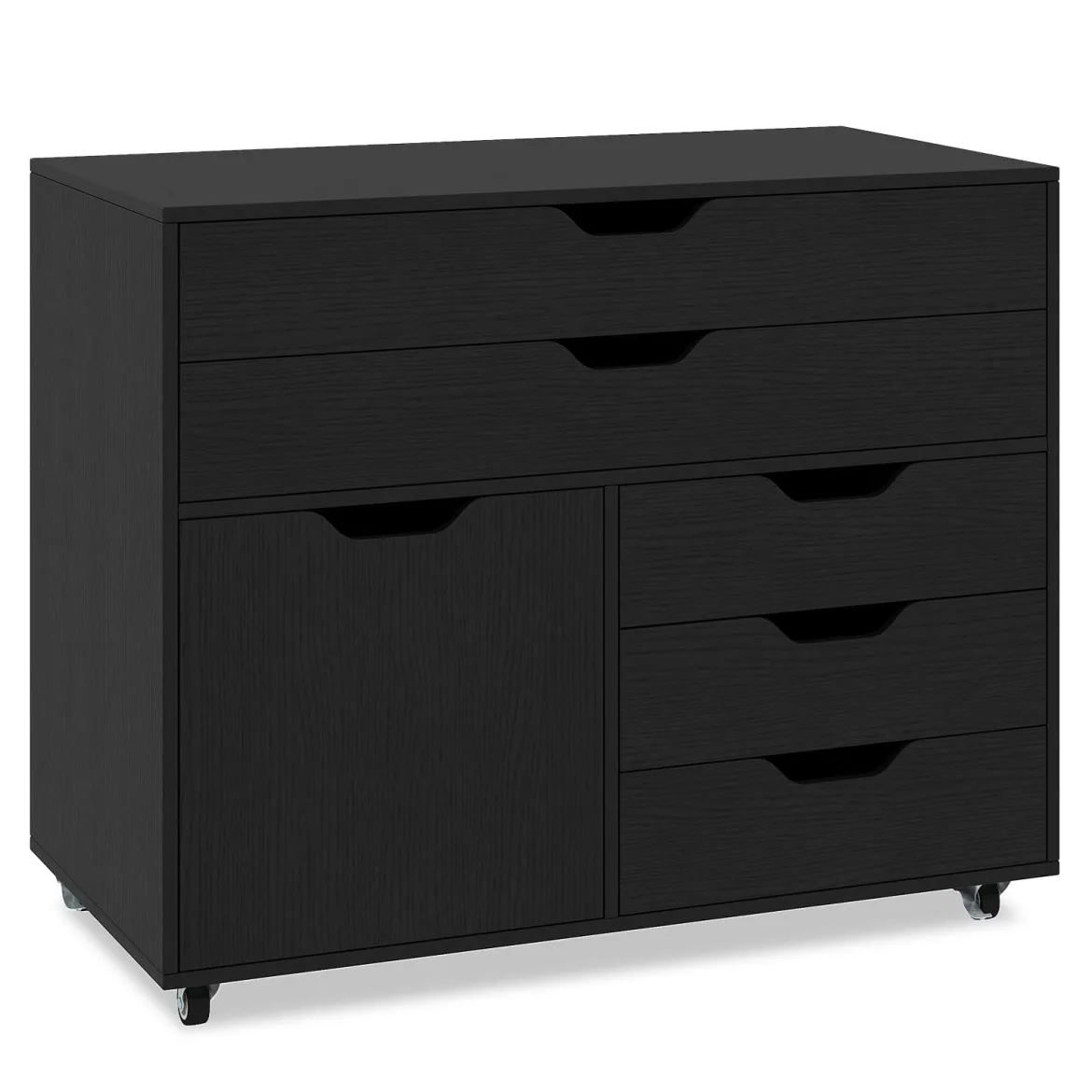 Rollcontainer mit 5 Schubladen & Schrank Mobiler Aktenschrank Schubladenschrank Bürocontainer Schwarz