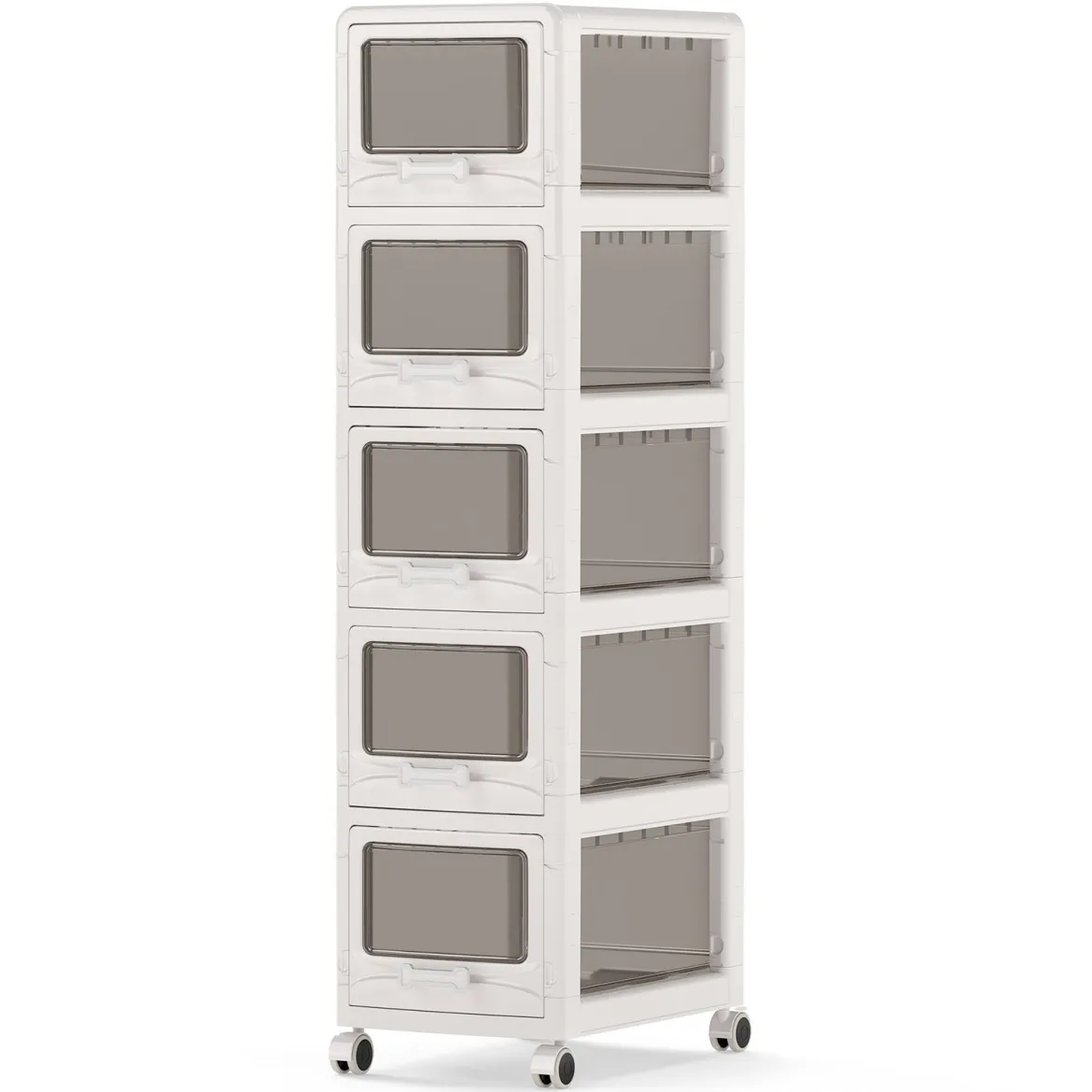 Rollcontainer mit 5 Schubladen Kunststoff Aufbewahrungswagen mit PU-Rollen 42 x 28 x 112,5 cm Weiß