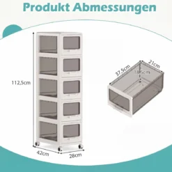 Rollcontainer mit 5 Schubladen Kunststoff Aufbewahrungswagen mit PU-Rollen 42 x 28 x 112,5 cm Weiß