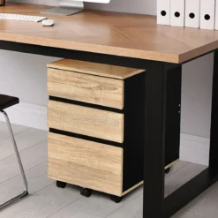 Rollcontainer mit 3 Schubladen Büroschrank für Dokumente und Briefe mit Rädern Natur