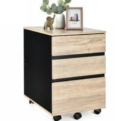Rollcontainer mit 3 Schubladen Büroschrank für Dokumente und Briefe mit Rädern Natur