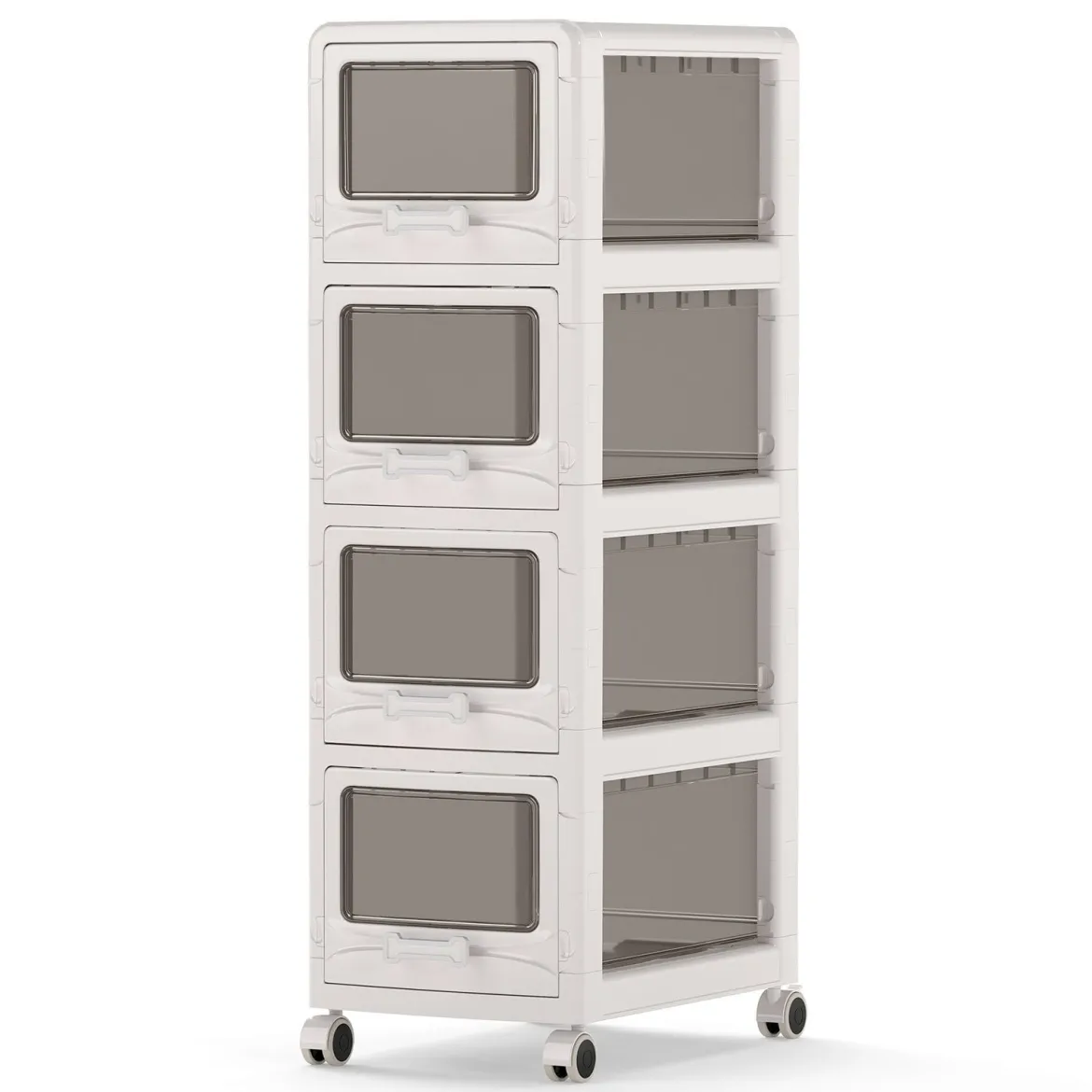 Rollcontainer mit 4 Schubladen Kunststoff Aufbewahrungswagen mit PU-Rollen 42 x 28 x 91,5 cm Weiß