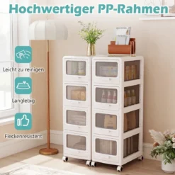 Rollcontainer mit 4 Schubladen Kunststoff Aufbewahrungswagen mit PU-Rollen 42 x 28 x 91,5 cm Weiß