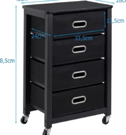 Rollcontainer Mobiler-Aktenschrank mit 4 Herausnehmbaren Stoffschubladen 43 × 28 × 68,5 cm Schwarz