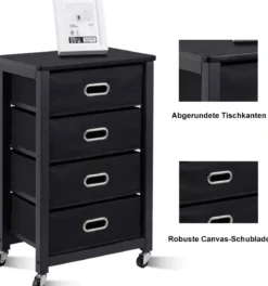 Rollcontainer Mobiler-Aktenschrank mit 4 Herausnehmbaren Stoffschubladen 43 × 28 × 68,5 cm Schwarz
